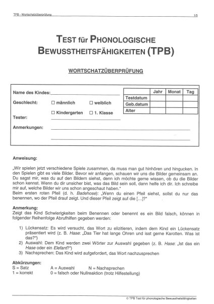 TPB Wortschatzüberprüfungsbogen - 50 Stück