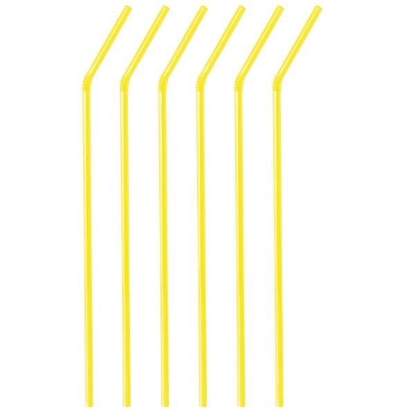 Flexible Drinking Straws Yellow, Pack of 10